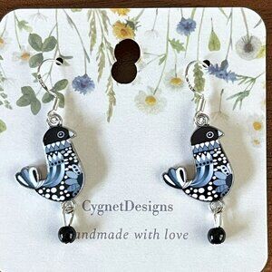 Handmade Artisan Bird Earrings With bead on S925 French Wire